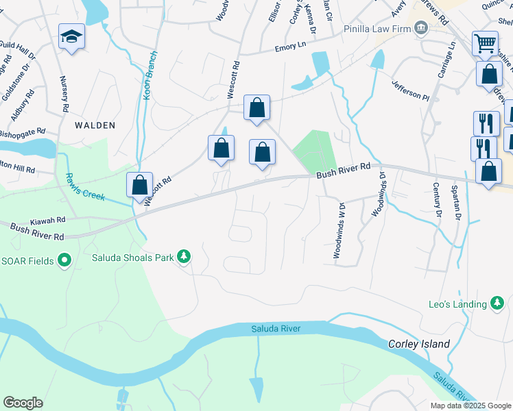 map of restaurants, bars, coffee shops, grocery stores, and more near 308 Rapids Court in Columbia