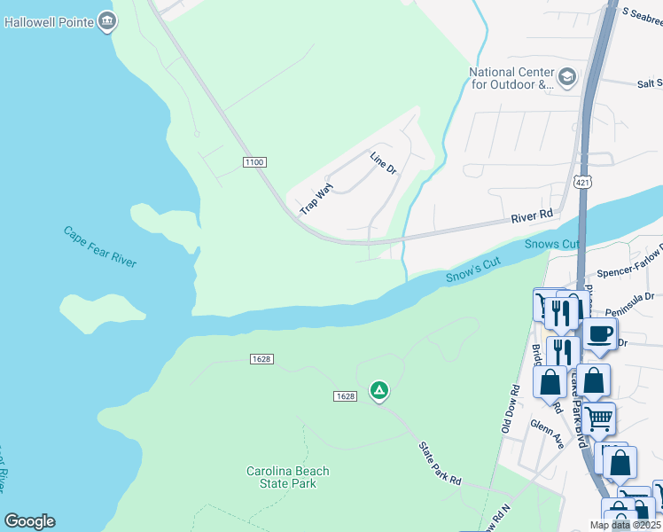 map of restaurants, bars, coffee shops, grocery stores, and more near 9212 River Road in Wilmington