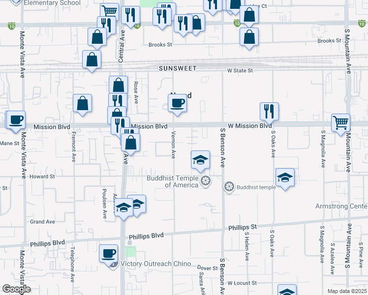 map of restaurants, bars, coffee shops, grocery stores, and more near 5539 Carlton Street in Ontario