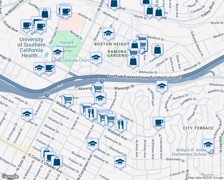 map of restaurants, bars, coffee shops, grocery stores, and more near 2770 Marengo Street in Los Angeles