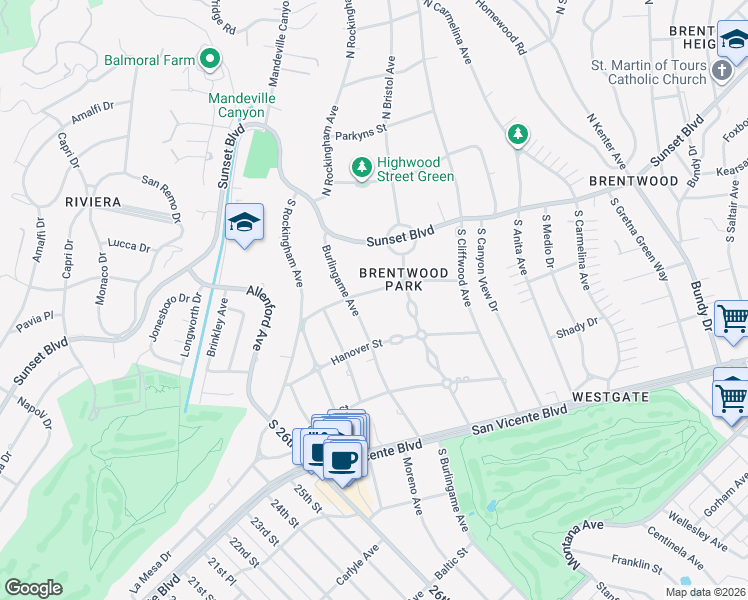 map of restaurants, bars, coffee shops, grocery stores, and more near 12838 Marlboro Street in Los Angeles