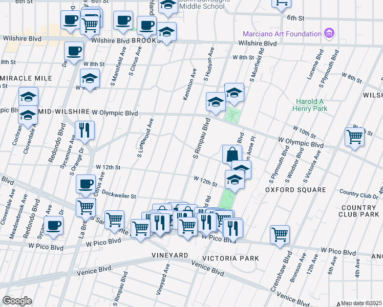 map of restaurants, bars, coffee shops, grocery stores, and more near 4754 Edgewood Place in Los Angeles