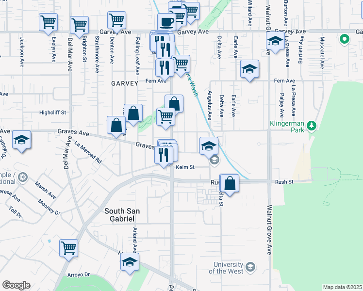 map of restaurants, bars, coffee shops, grocery stores, and more near 2220 Gladys Avenue in Rosemead
