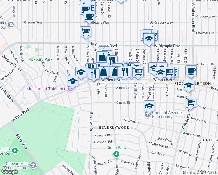 map of restaurants, bars, coffee shops, grocery stores, and more near in Los Angeles