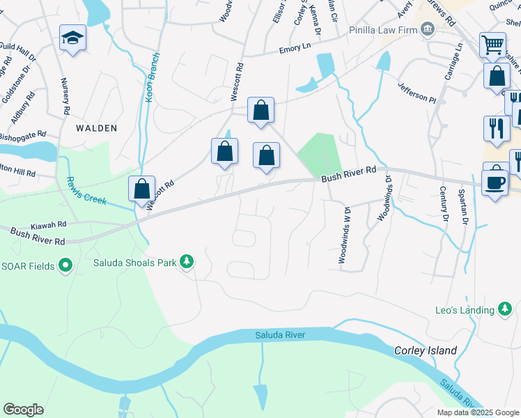 map of restaurants, bars, coffee shops, grocery stores, and more near 308 Rapids Court in Columbia