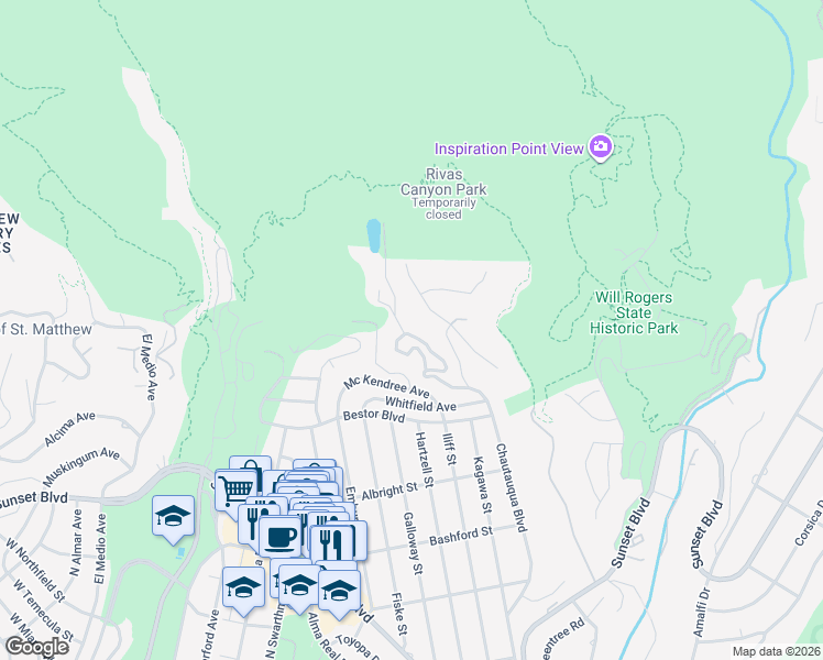 map of restaurants, bars, coffee shops, grocery stores, and more near 1400 Chautauqua Boulevard in Los Angeles