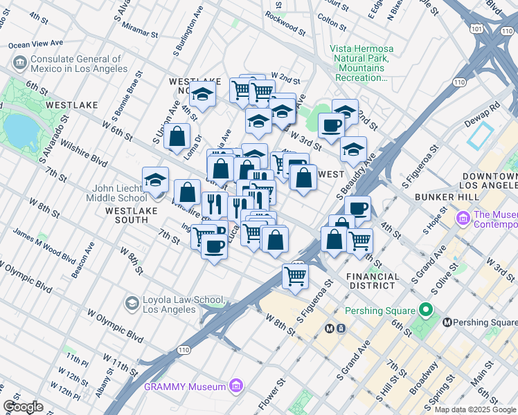 map of restaurants, bars, coffee shops, grocery stores, and more near 1131 West 6th Street in Los Angeles
