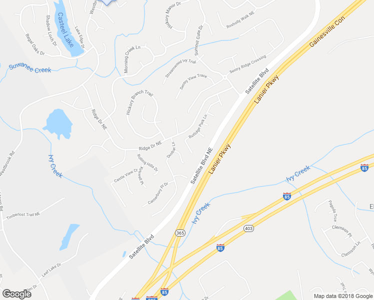 map of restaurants, bars, coffee shops, grocery stores, and more near 222 Rutlidge Park Lane in Suwanee