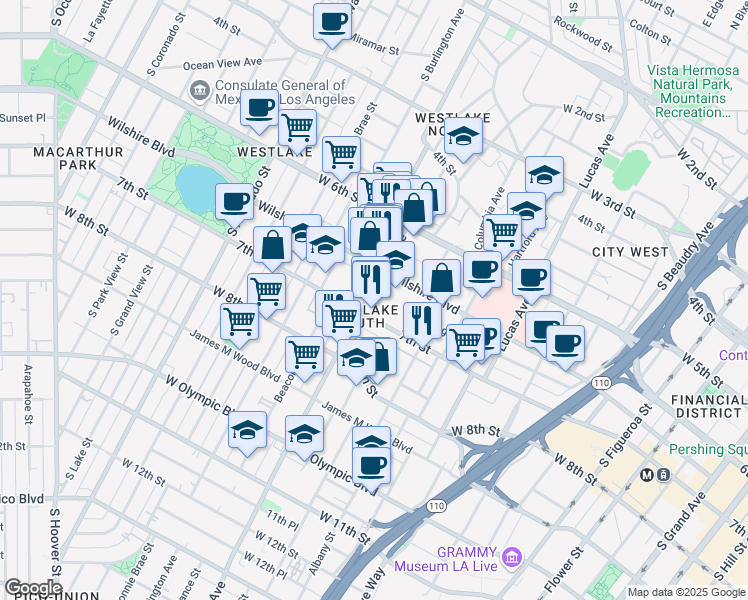 map of restaurants, bars, coffee shops, grocery stores, and more near 1542 Ingraham Street in Los Angeles