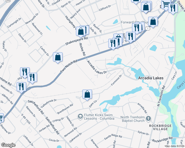 map of restaurants, bars, coffee shops, grocery stores, and more near 18 Ward Court in Columbia