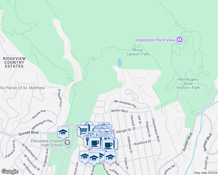 map of restaurants, bars, coffee shops, grocery stores, and more near 1334 Monument Street in Los Angeles