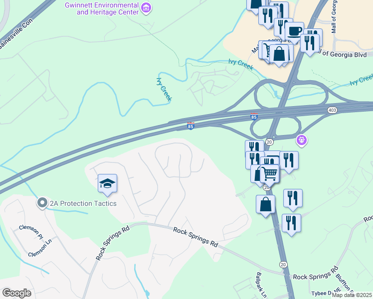 map of restaurants, bars, coffee shops, grocery stores, and more near 3082 Sentinel Circle in Lawrenceville