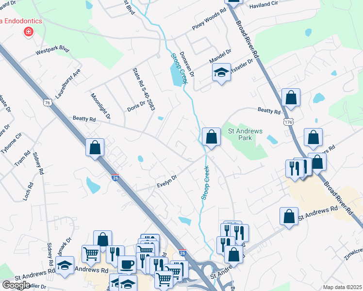 map of restaurants, bars, coffee shops, grocery stores, and more near 525 Hickory Hill Drive in Columbia