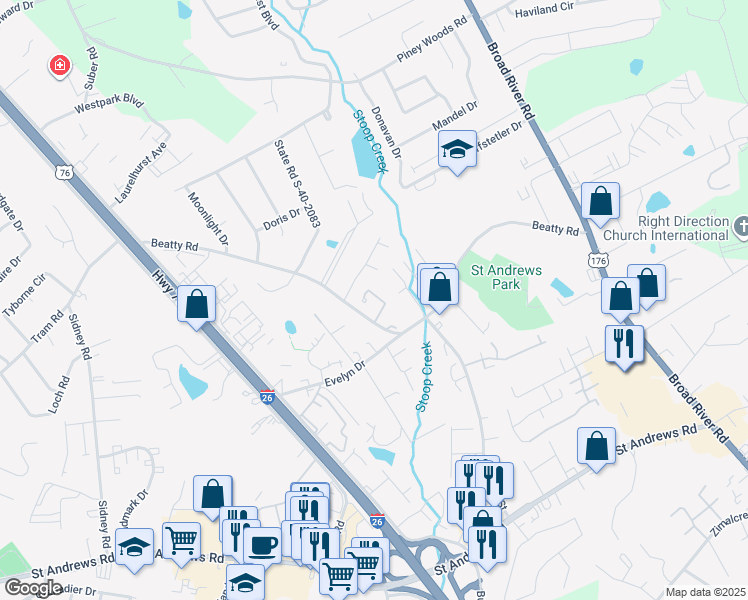 map of restaurants, bars, coffee shops, grocery stores, and more near 525 Hickory Hill Drive in Columbia
