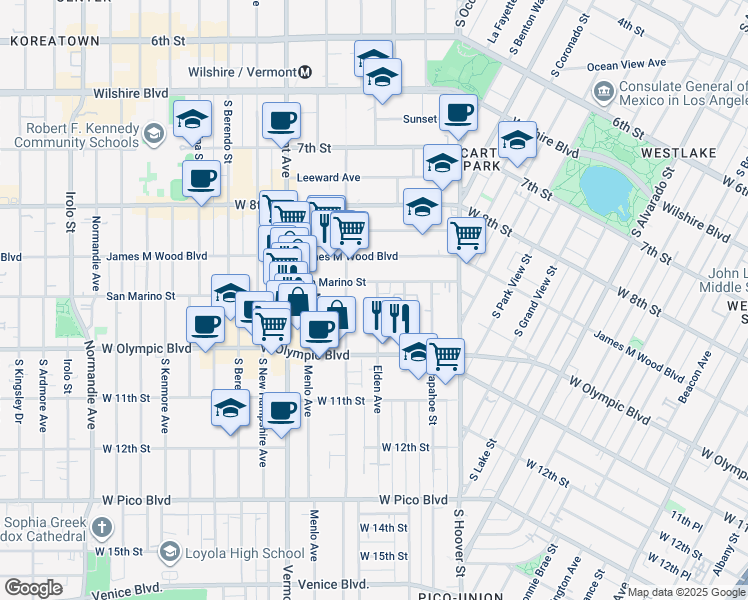 map of restaurants, bars, coffee shops, grocery stores, and more near 943 Elden Avenue in Los Angeles