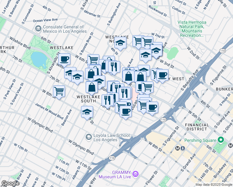map of restaurants, bars, coffee shops, grocery stores, and more near in Los Angeles