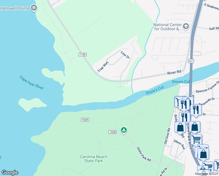 map of restaurants, bars, coffee shops, grocery stores, and more near 9212 River Road in Wilmington