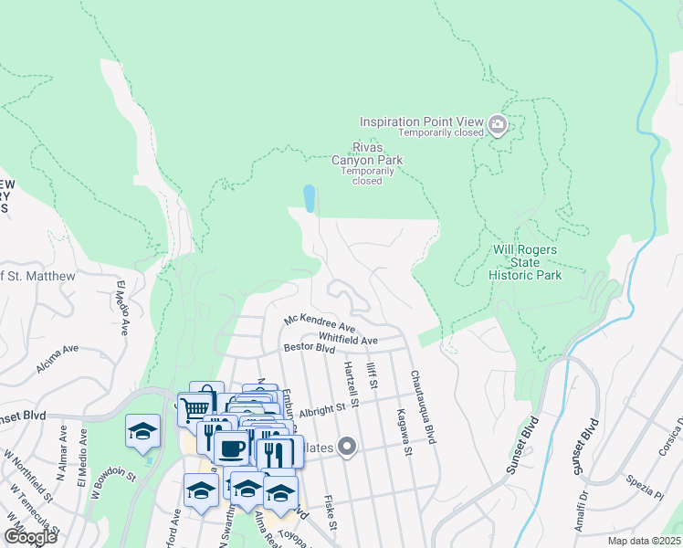 map of restaurants, bars, coffee shops, grocery stores, and more near 1400 Chautauqua Boulevard in Los Angeles