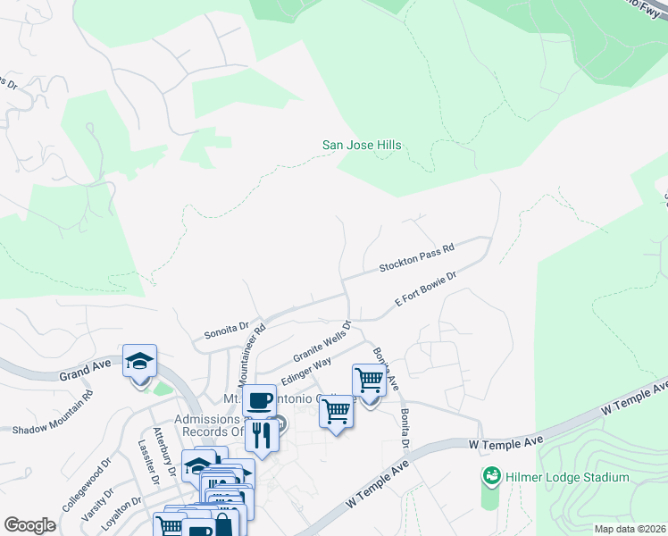 map of restaurants, bars, coffee shops, grocery stores, and more near 21215 Granite Wells Drive in Walnut