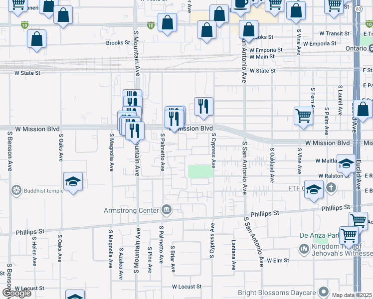 map of restaurants, bars, coffee shops, grocery stores, and more near Carlton Privado in Ontario