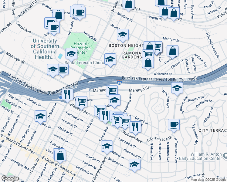 map of restaurants, bars, coffee shops, grocery stores, and more near 2708 Marengo Street in Los Angeles