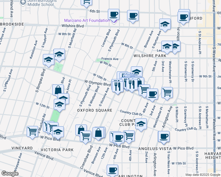 map of restaurants, bars, coffee shops, grocery stores, and more near 1022 South Victoria Avenue in Los Angeles