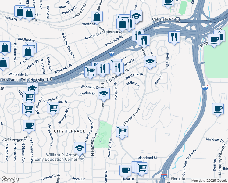 map of restaurants, bars, coffee shops, grocery stores, and more near 1314 1/2 Miller Avenue in Los Angeles