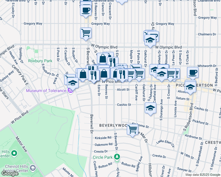 map of restaurants, bars, coffee shops, grocery stores, and more near in Los Angeles