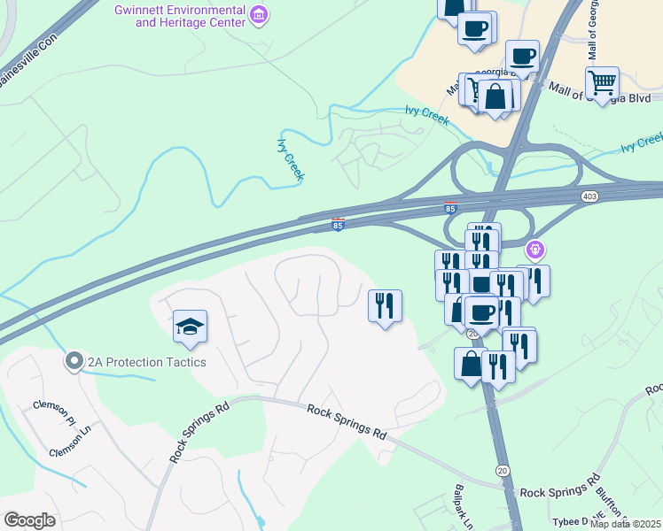 map of restaurants, bars, coffee shops, grocery stores, and more near 3082 Sentinel Circle in Lawrenceville