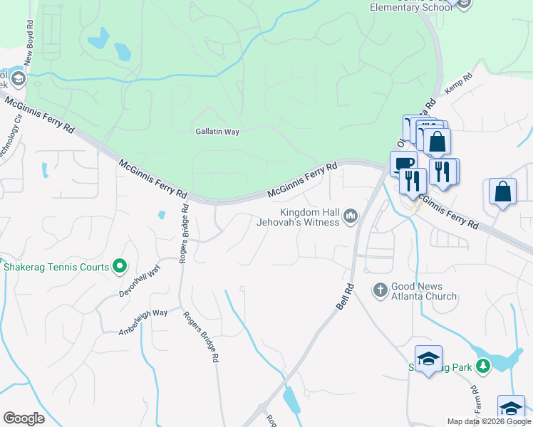 map of restaurants, bars, coffee shops, grocery stores, and more near 7490 Brookstead Crossing in Duluth