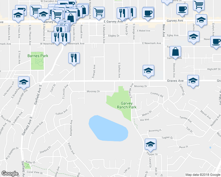 map of restaurants, bars, coffee shops, grocery stores, and more near 421 Mooney Drive in Monterey Park