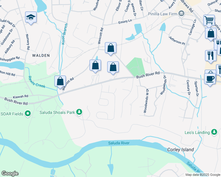 map of restaurants, bars, coffee shops, grocery stores, and more near 308 Rapids Court in Columbia
