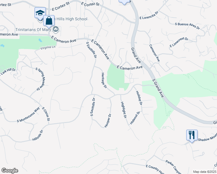 map of restaurants, bars, coffee shops, grocery stores, and more near 944 Heritage Drive in West Covina