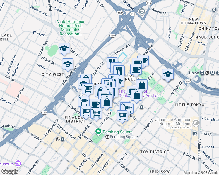 map of restaurants, bars, coffee shops, grocery stores, and more near in Los Angeles