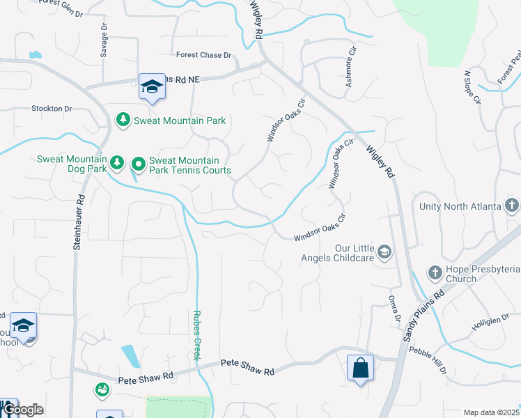 map of restaurants, bars, coffee shops, grocery stores, and more near 4448 Windsor Oaks Circle in Marietta