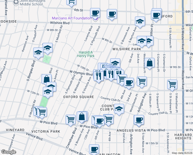 map of restaurants, bars, coffee shops, grocery stores, and more near in Los Angeles