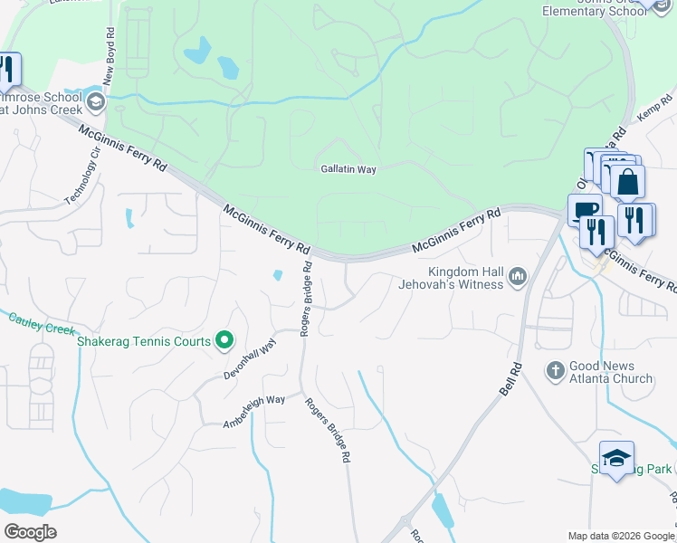 map of restaurants, bars, coffee shops, grocery stores, and more near 11250 Hambleton Way in Duluth