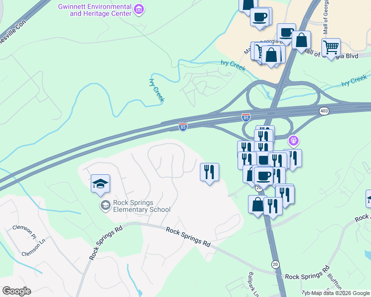 map of restaurants, bars, coffee shops, grocery stores, and more near 3059 Sentinel Circle in Lawrenceville