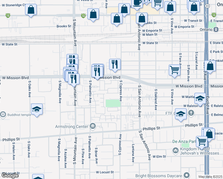 map of restaurants, bars, coffee shops, grocery stores, and more near 839 Carlton Privado in Ontario