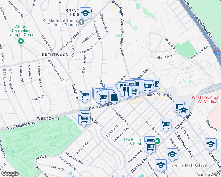 map of restaurants, bars, coffee shops, grocery stores, and more near 11791 Chenault Street in Los Angeles