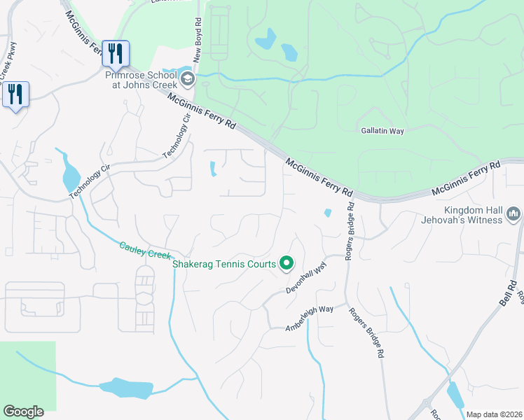 map of restaurants, bars, coffee shops, grocery stores, and more near 7150 Threadstone Overlook in Duluth