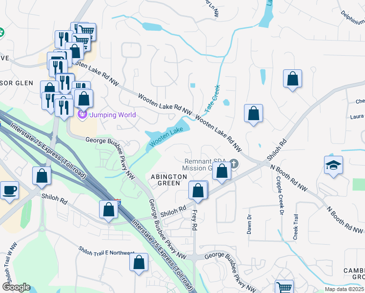 map of restaurants, bars, coffee shops, grocery stores, and more near 4146 Lake Mist Drive Northwest in Kennesaw