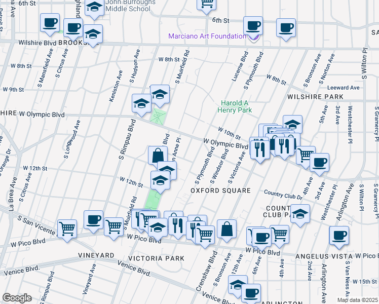 map of restaurants, bars, coffee shops, grocery stores, and more near 1080 Le Claire Place in Los Angeles
