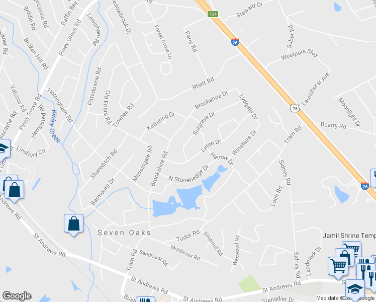 map of restaurants, bars, coffee shops, grocery stores, and more near 406 Sulgrave Drive in Columbia