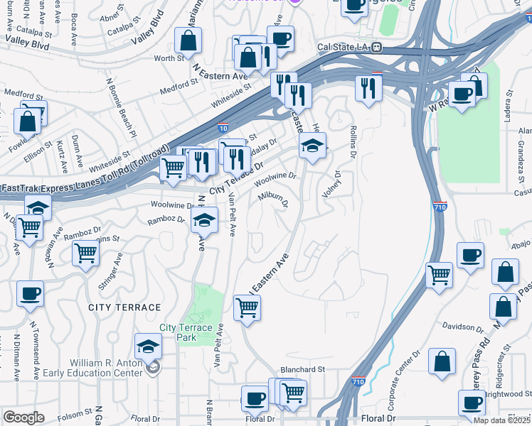 map of restaurants, bars, coffee shops, grocery stores, and more near 1320 Cordon Drive in Los Angeles