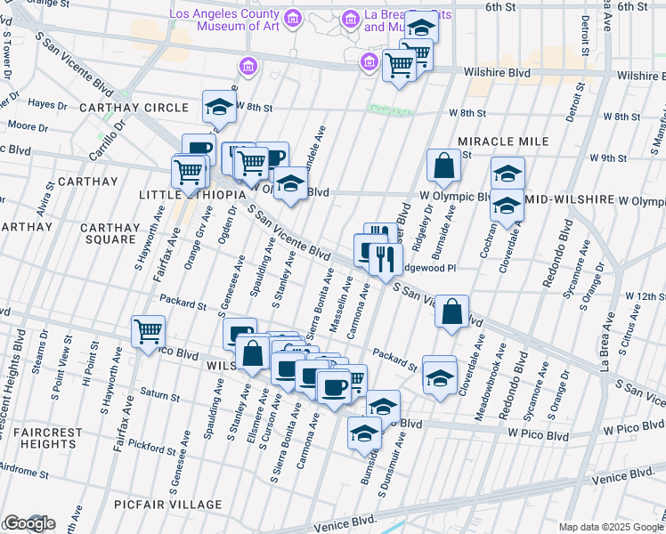 map of restaurants, bars, coffee shops, grocery stores, and more near 1119 1/2 South Sierra Bonita Avenue in Los Angeles