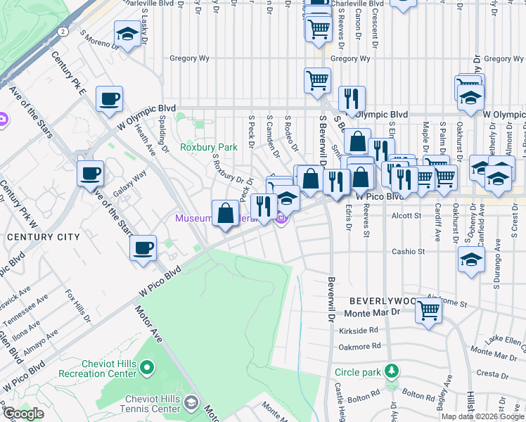 map of restaurants, bars, coffee shops, grocery stores, and more near in Los Angeles