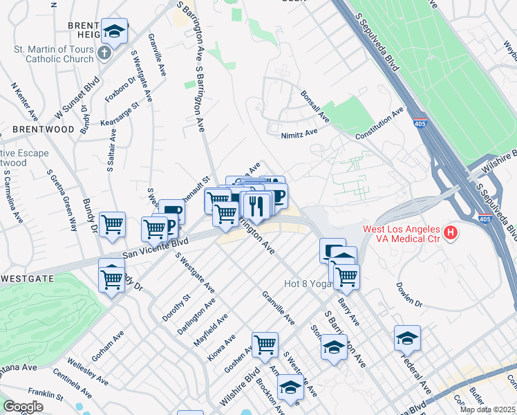 map of restaurants, bars, coffee shops, grocery stores, and more near 11662 Gorham Avenue in Los Angeles