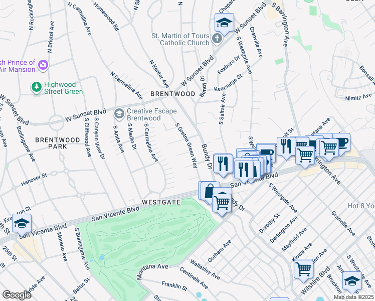 map of restaurants, bars, coffee shops, grocery stores, and more near 12221 Falkirk Lane in Los Angeles
