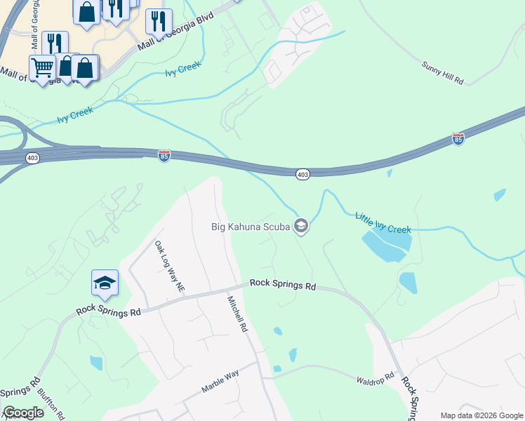map of restaurants, bars, coffee shops, grocery stores, and more near 1770 Ivy Stone Court Northeast in Buford